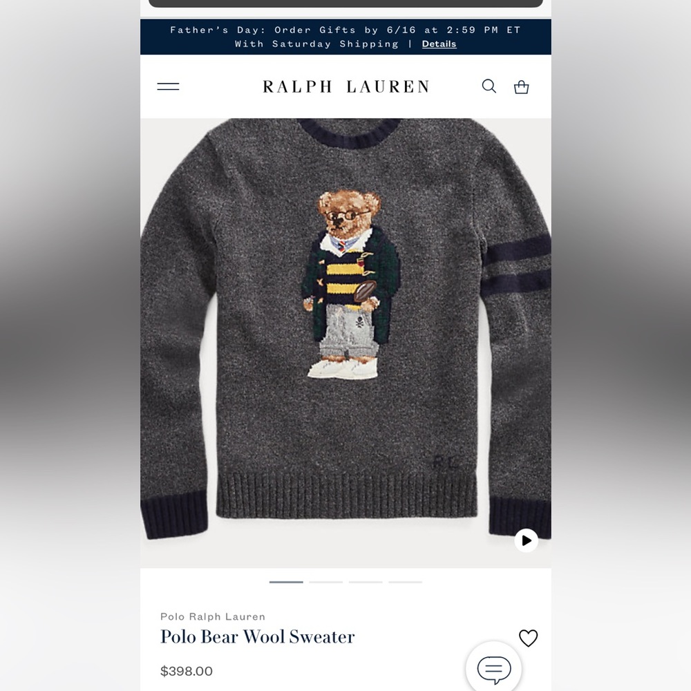 Polo Bear Grey Sweater, Like New Condition Size Large